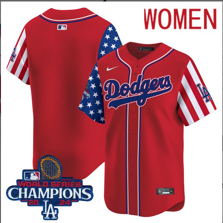 Women  MLB Los Angeles Dodgers blank American Style red 2024 World Series Champions  Limited Jersey